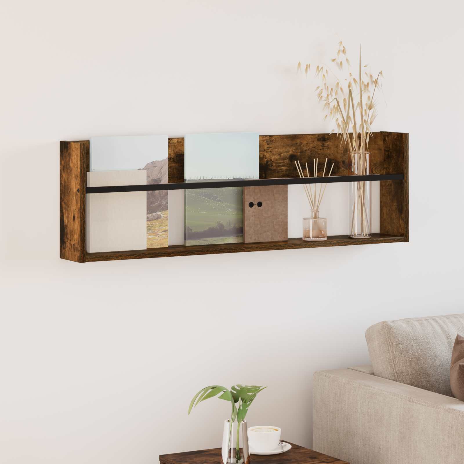 vidaXL Етажерка за списания с рафт Димян дъб 100 x 12 x 30 см