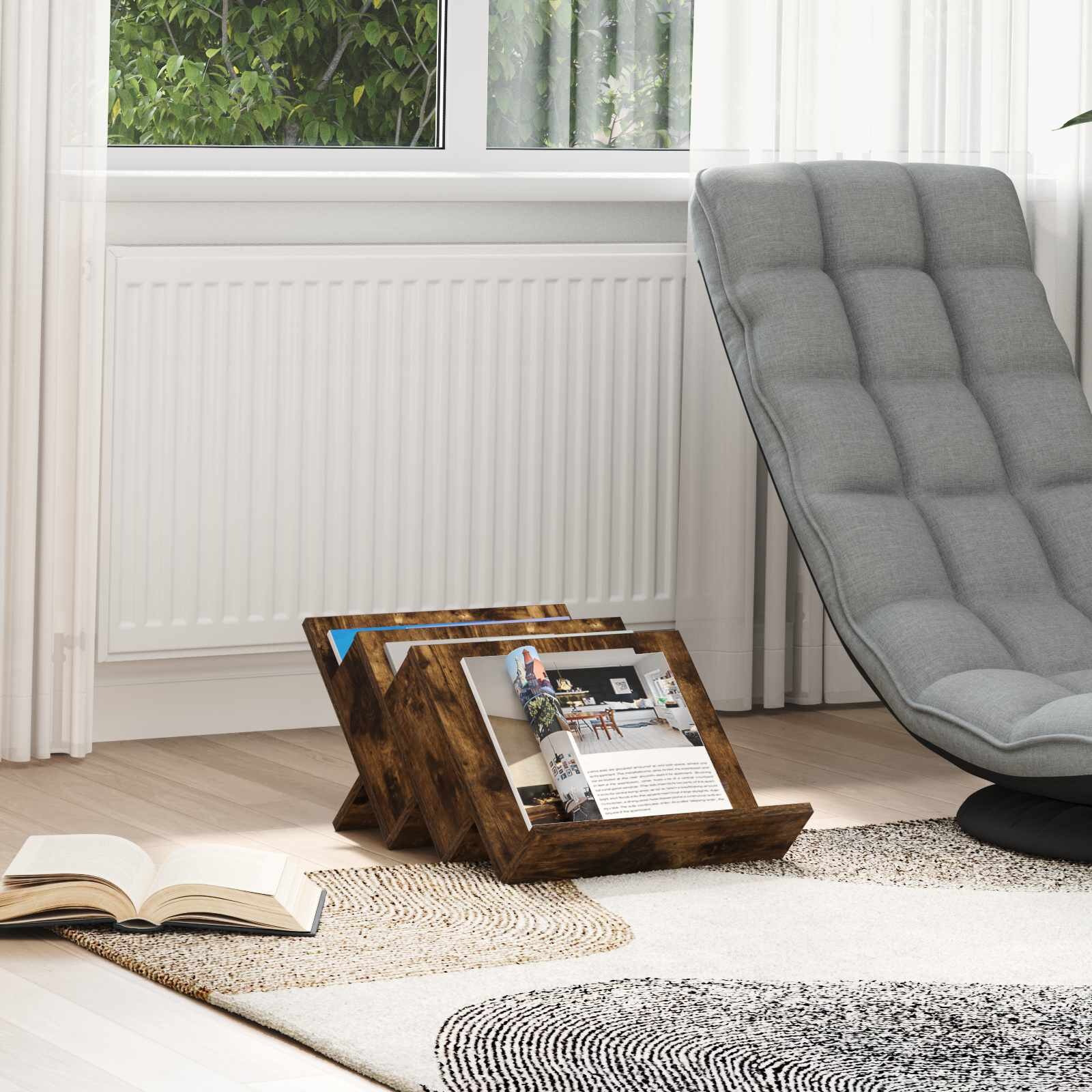 vidaXL Етажерка за списания с рафт Димян дъб 53 x 40 x 285 см