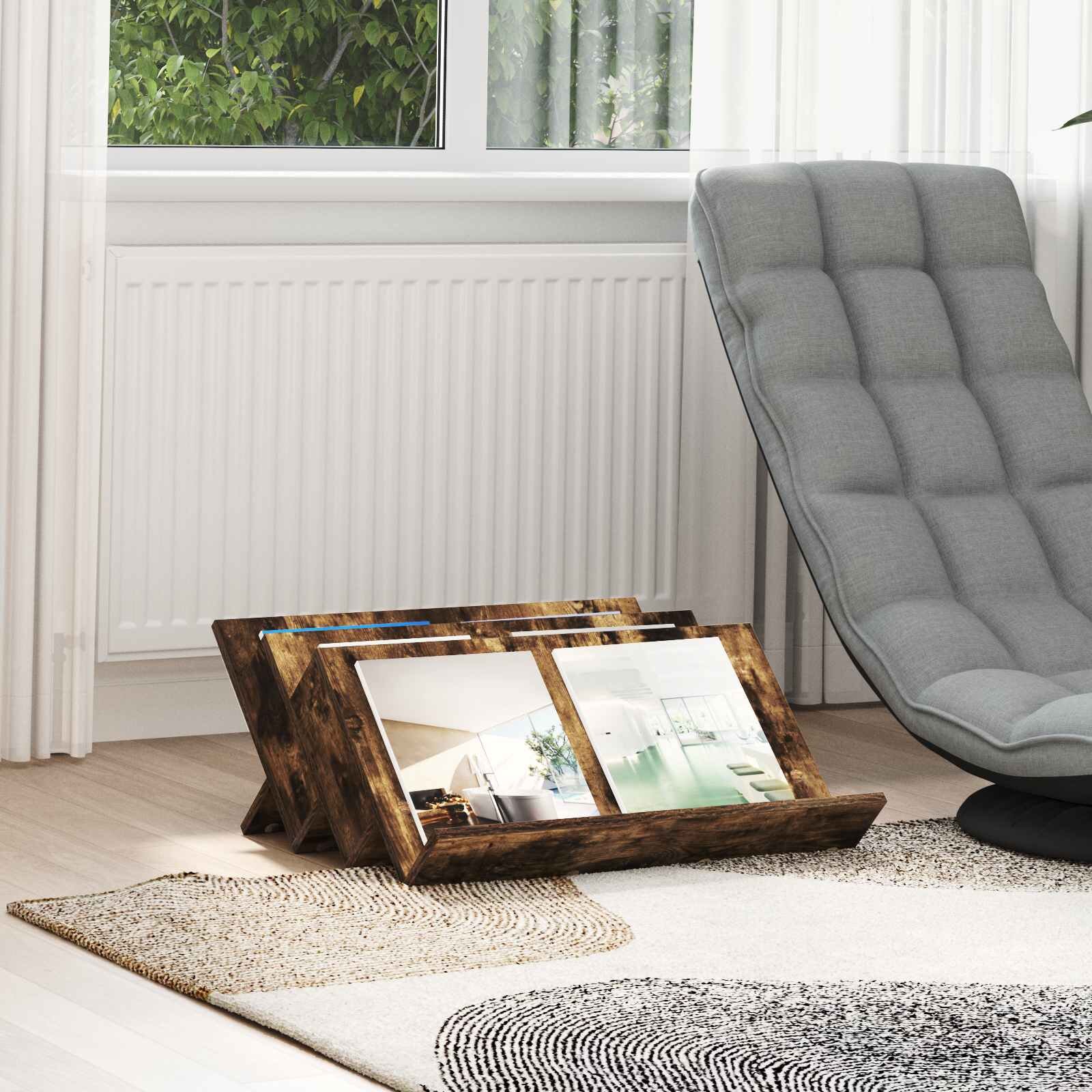 vidaXL Етажерка за списания с рафт Димян дъб 65 x 53 x 285 см