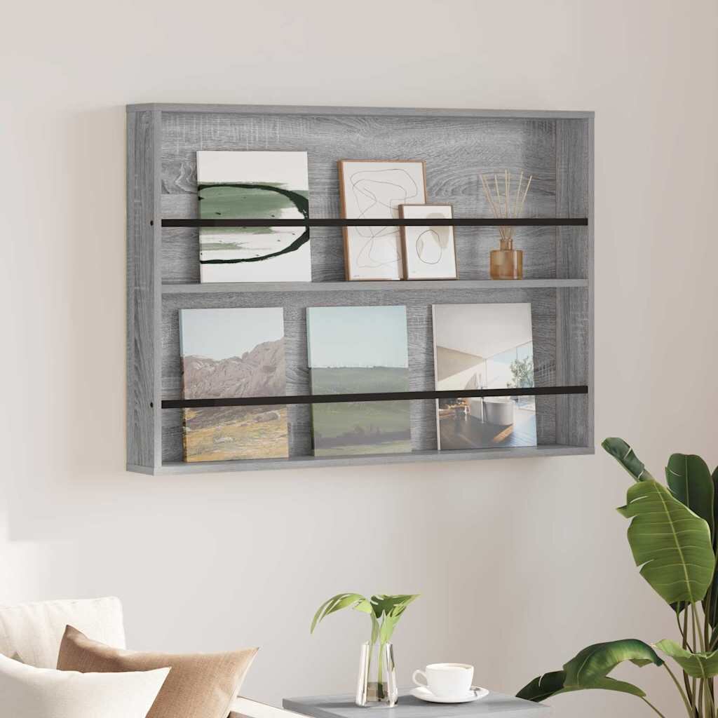 vidaXL Етажерка за списания с рафт Сив Сонома 100 x 12 x 70 см