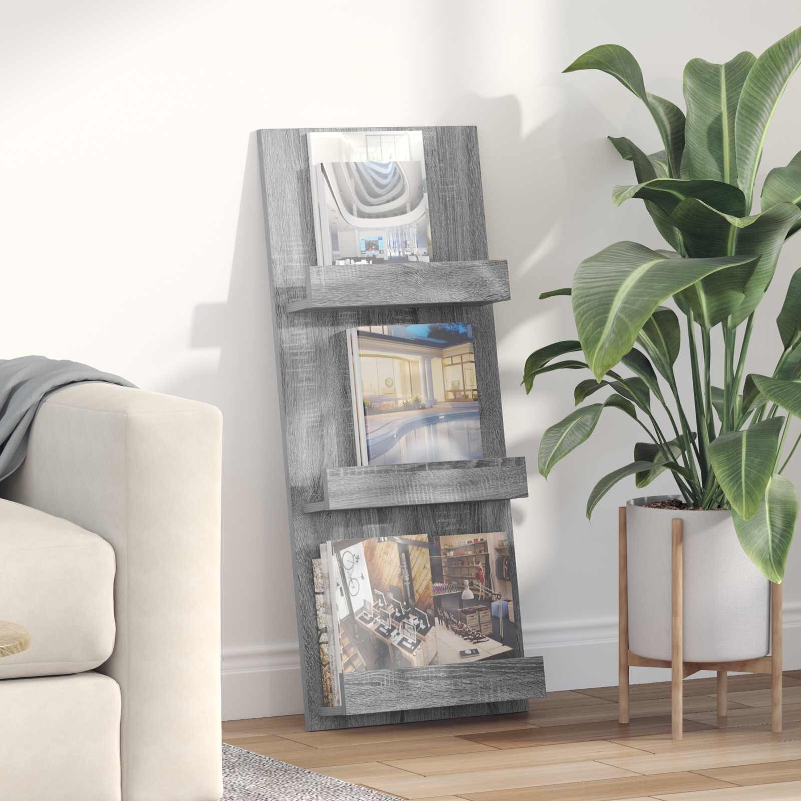 vidaXL Етажерка за списания с рафт Сив Сонома 43 x 11 x 102 см