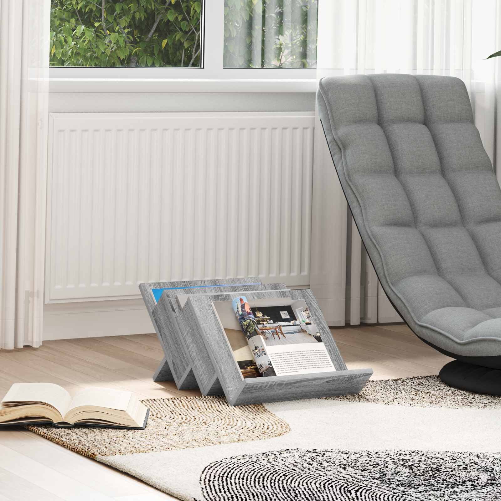 vidaXL Етажерка за списания с рафт Сив Сонома 53 x 40 x 285 см
