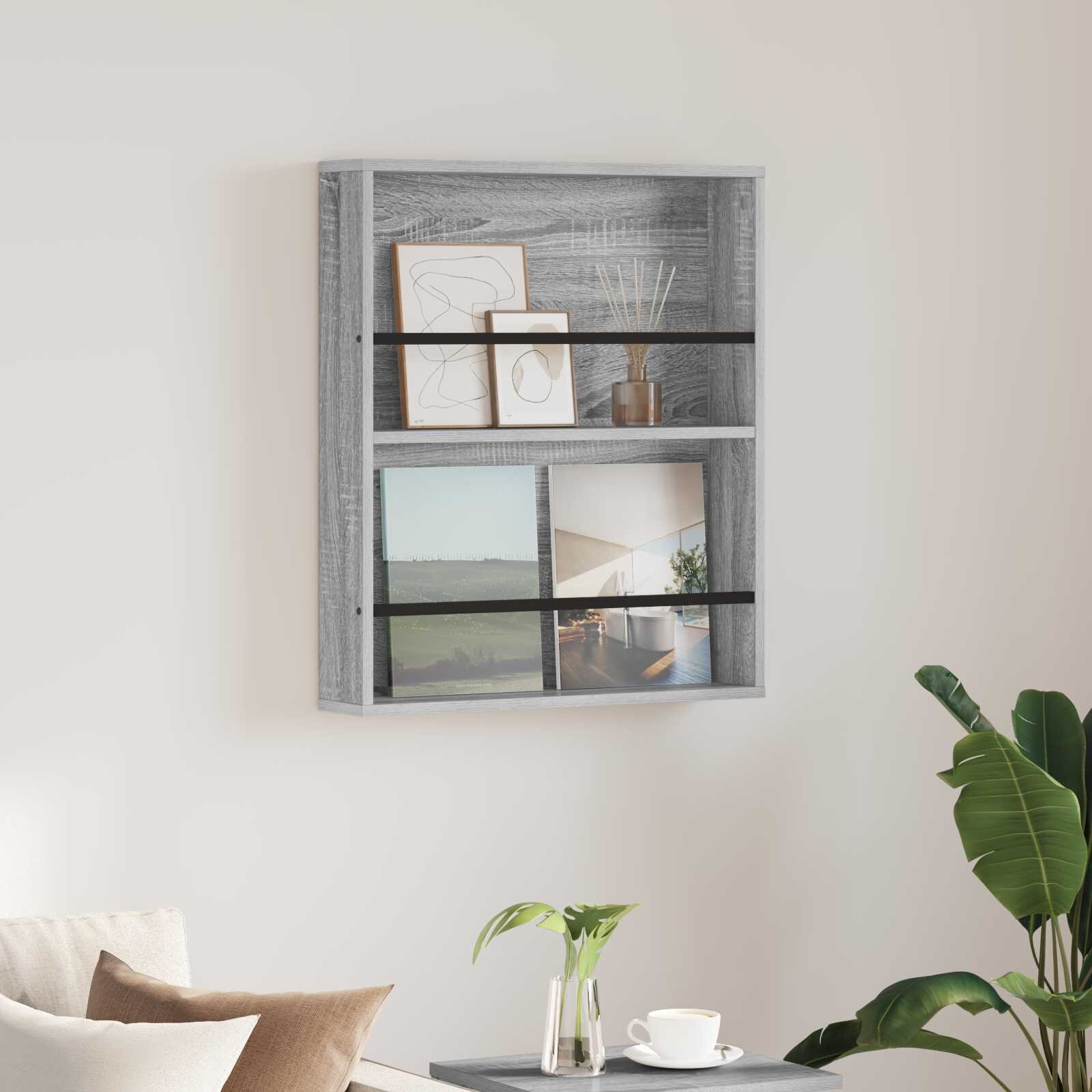 vidaXL Етажерка за списания с рафт Сив Сонома 60 x 12 x 70 см