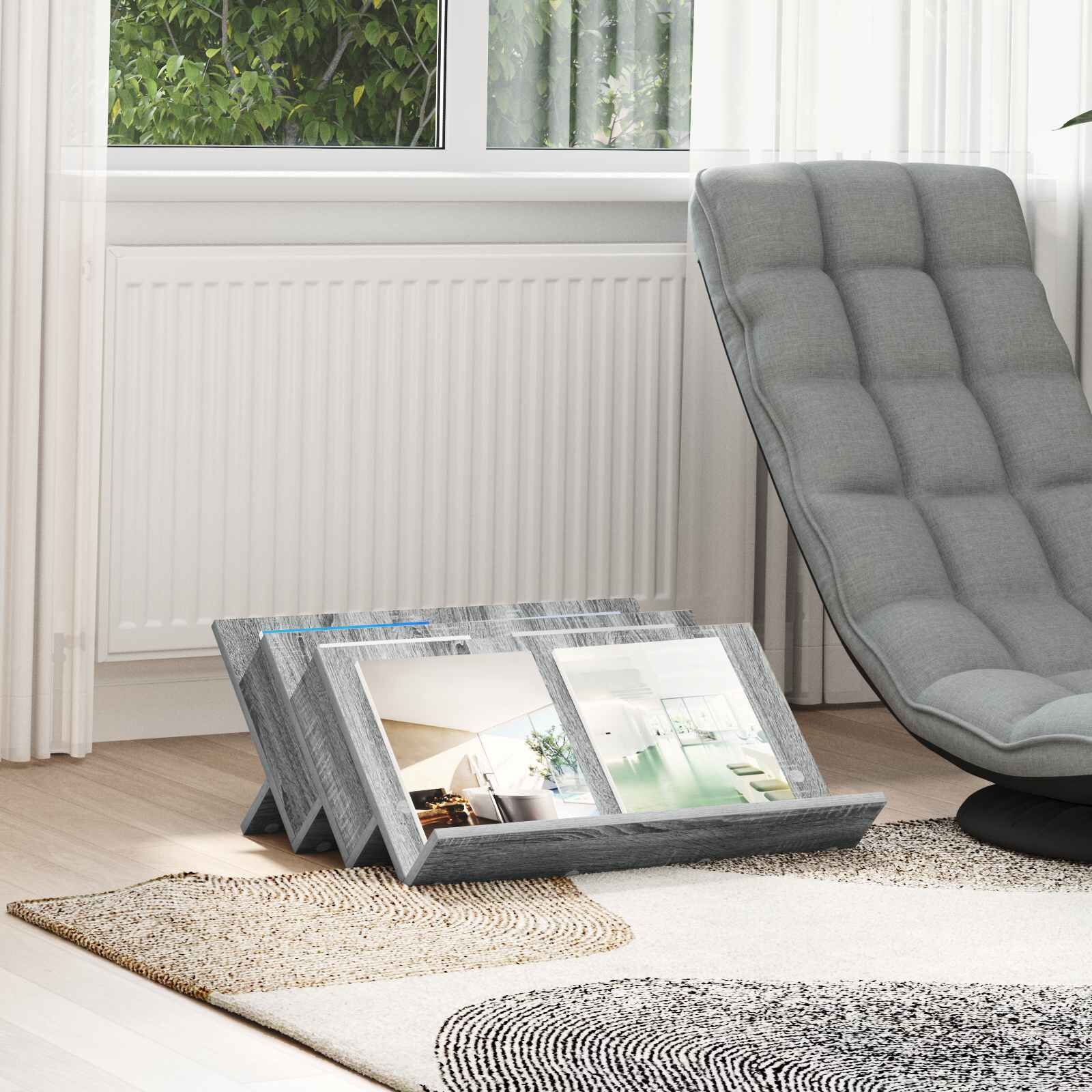 vidaXL Етажерка за списания с рафт Сив Сонома 65 x 53 x 285 см