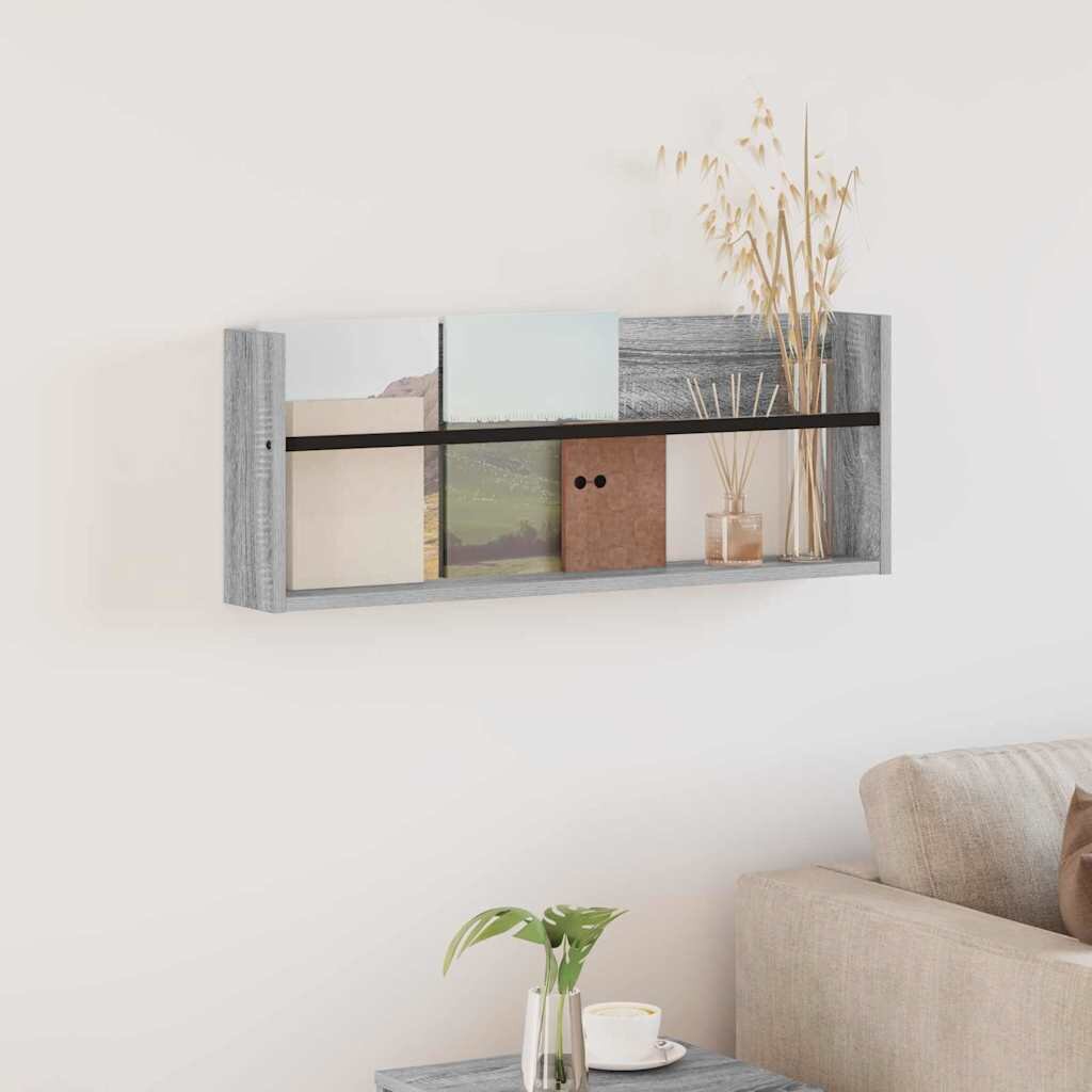 vidaXL Етажерка за списания с рафт Сив Сонома 80 x 12 x 30 см