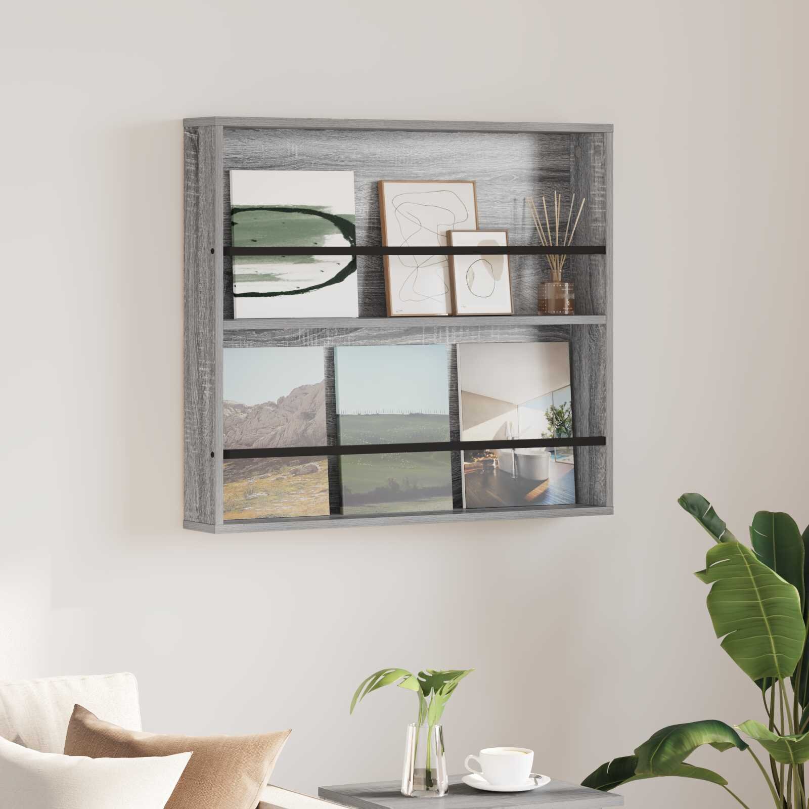 vidaXL Етажерка за списания с рафт Сив Сонома 80 x 12 x 70 см
