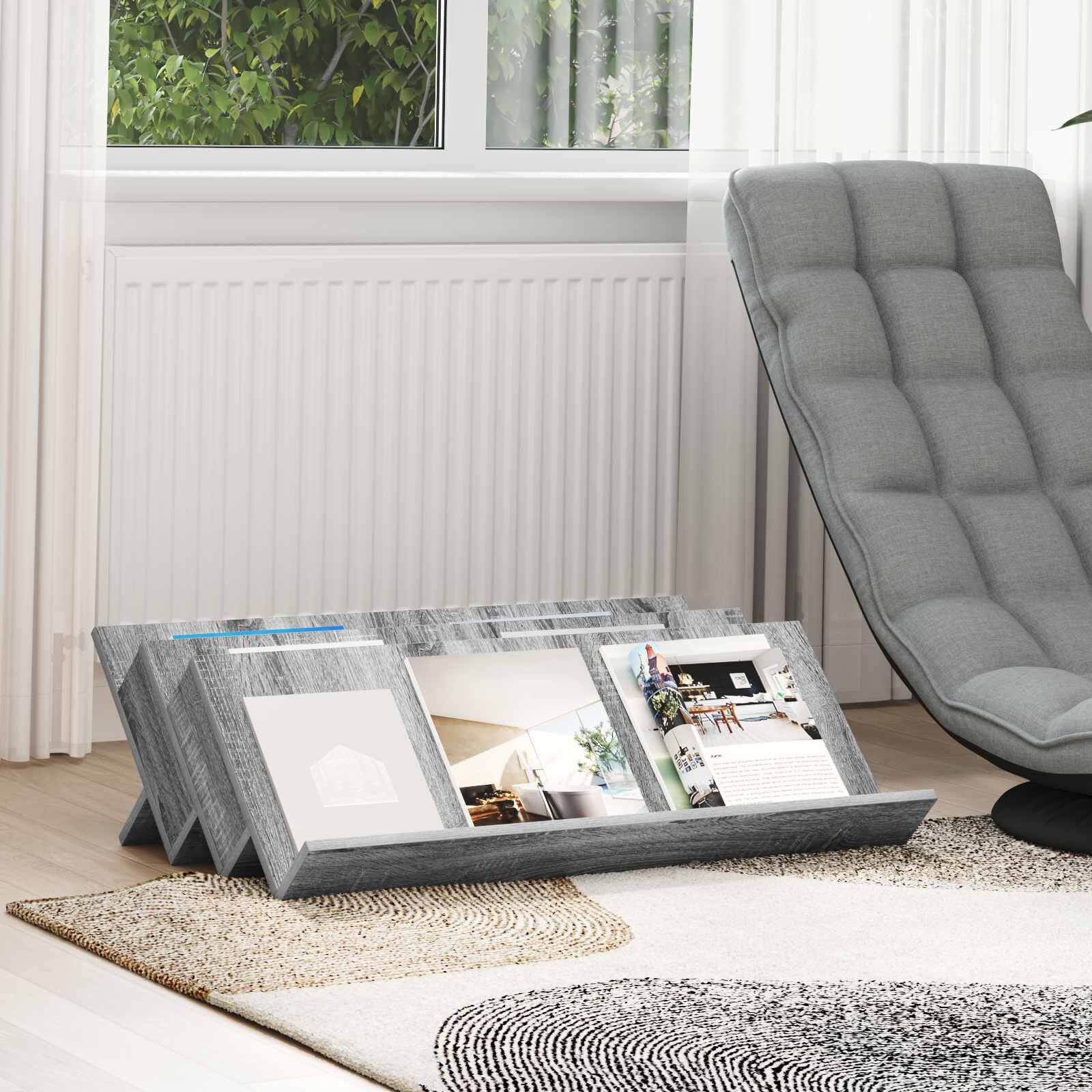 vidaXL Етажерка за списания с рафт Сив Сонома 90 x 53 x 285 см