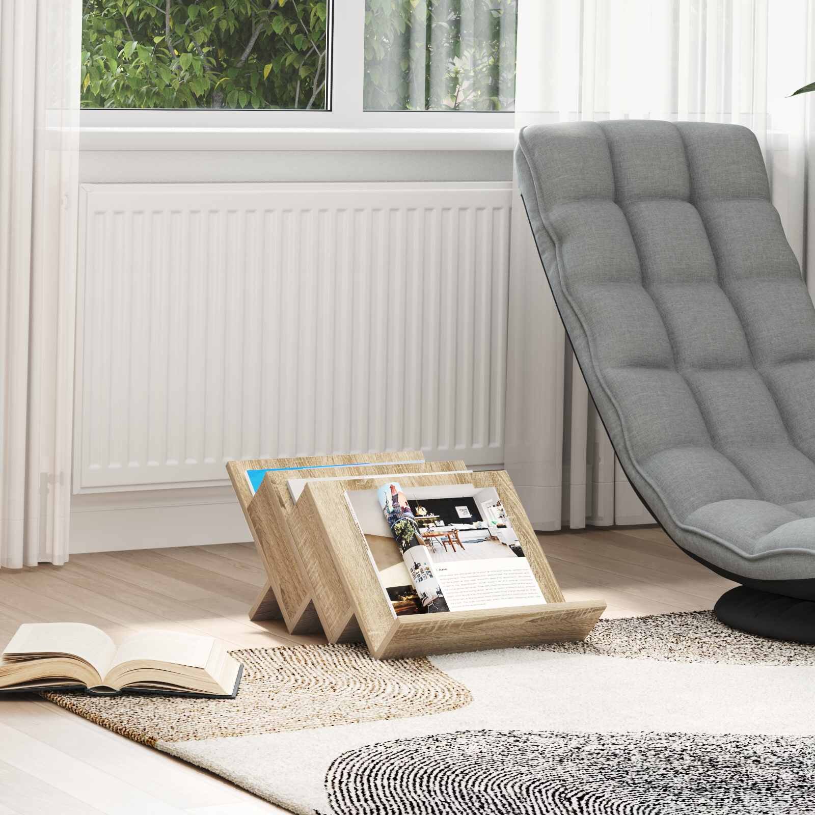 vidaXL Етажерка за списания с рафт Сонома дъб 53 x 40 x 285 см