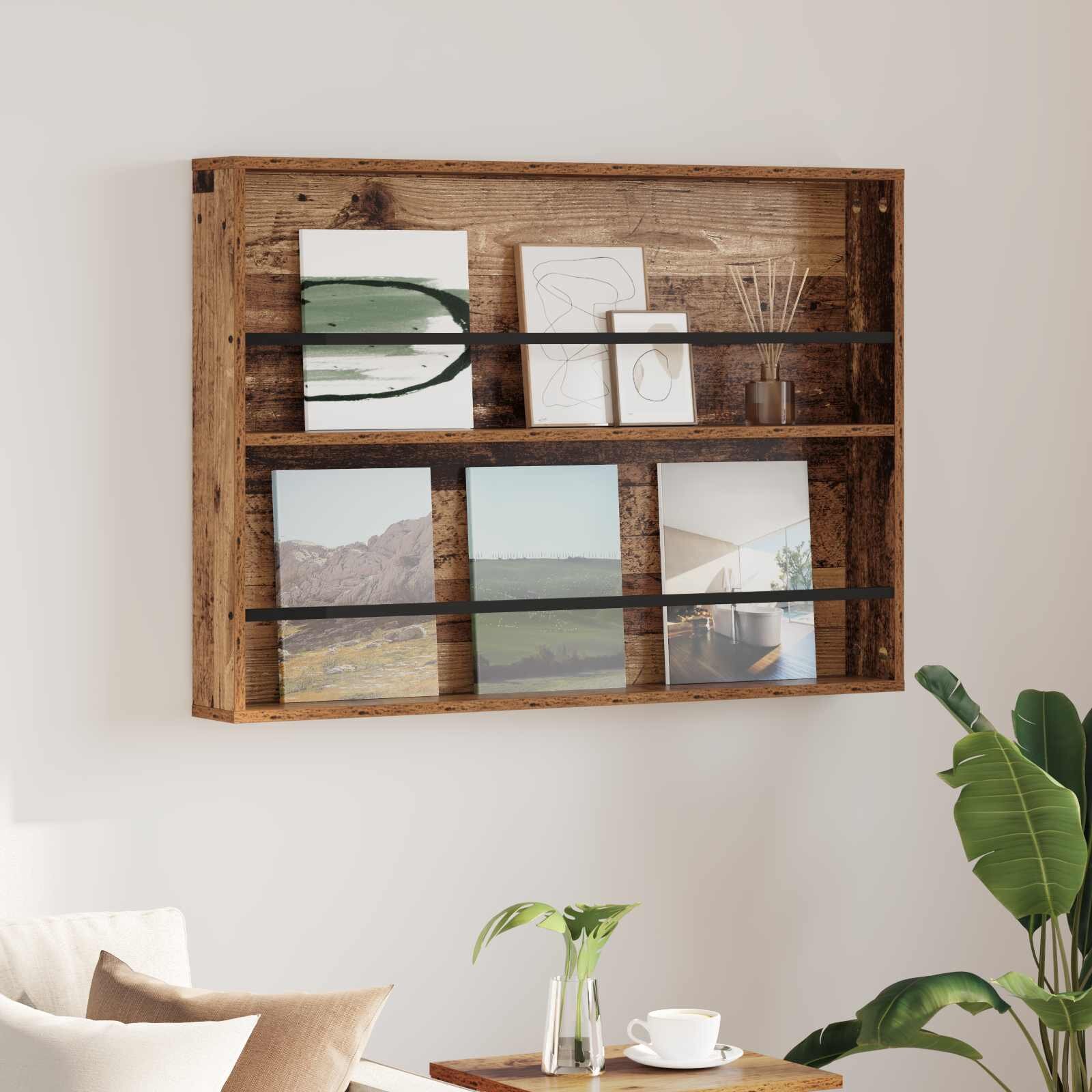 vidaXL Етажерка за списания с рафт Старо дърво 100 x 12 x 70 см