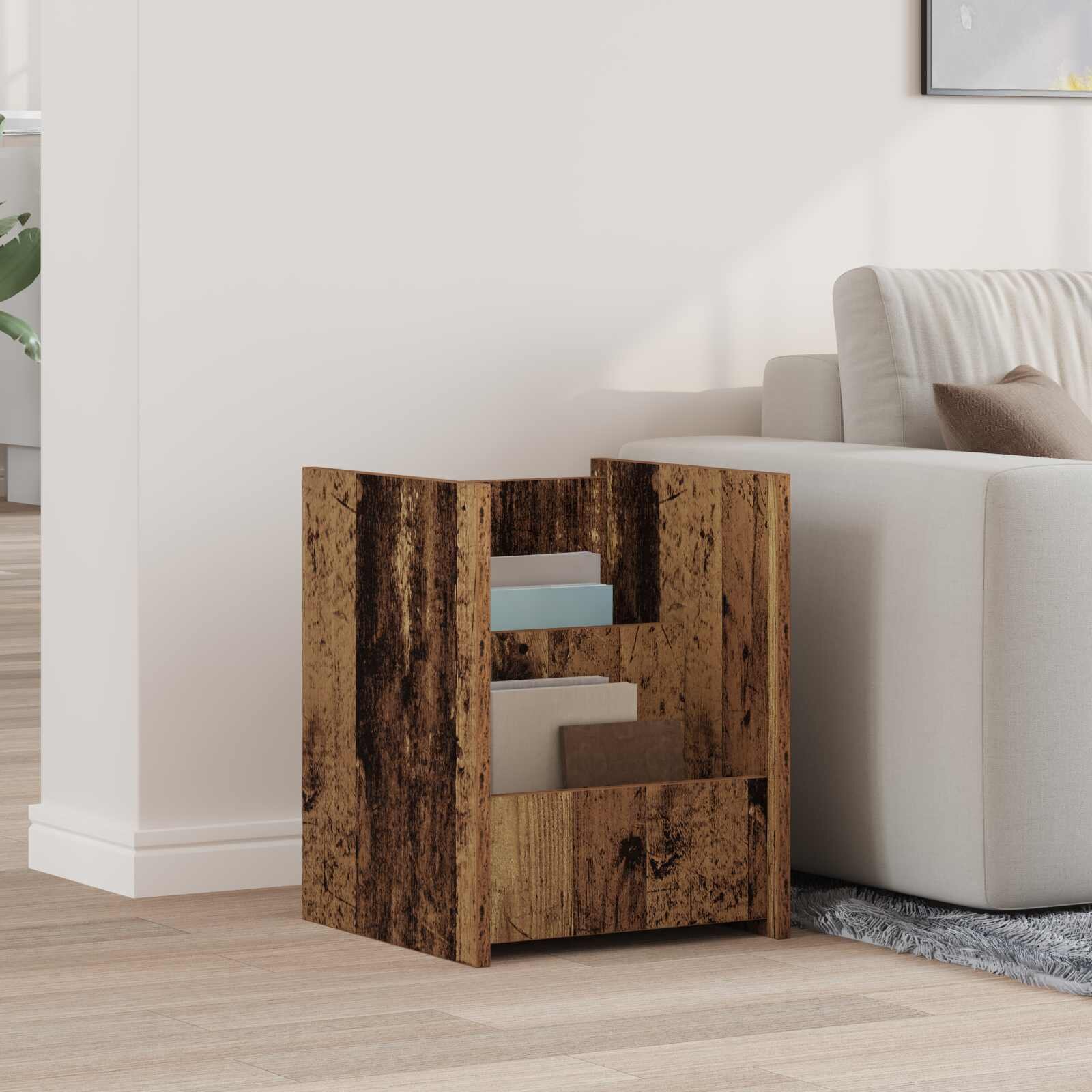 vidaXL Етажерка за списания с рафт Старо дърво 35 x 35 x 45 см