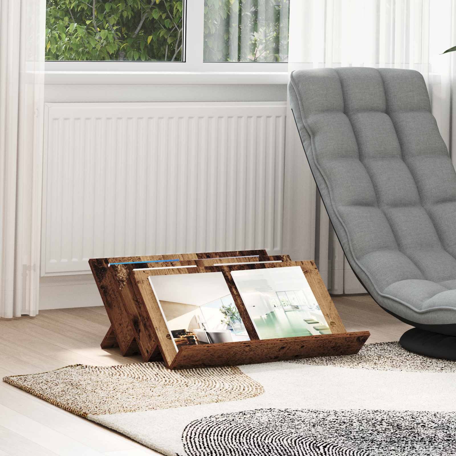 vidaXL Етажерка за списания с рафт Старо дърво 65 x 53 x 285 см
