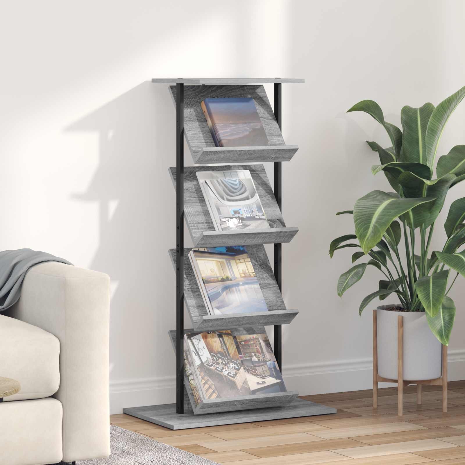 vidaXL Етажерка за списания Сив Сонома 68 x 40 x 123.5 см