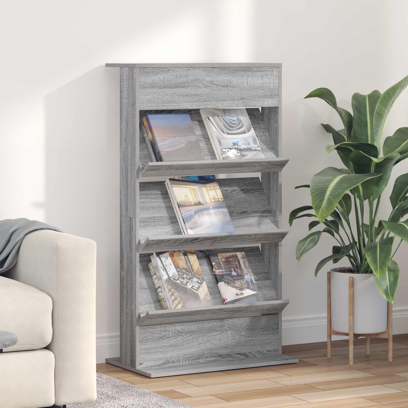 vidaXL Етажерка за списания Сив Сонома 70 x 41 x 126 см