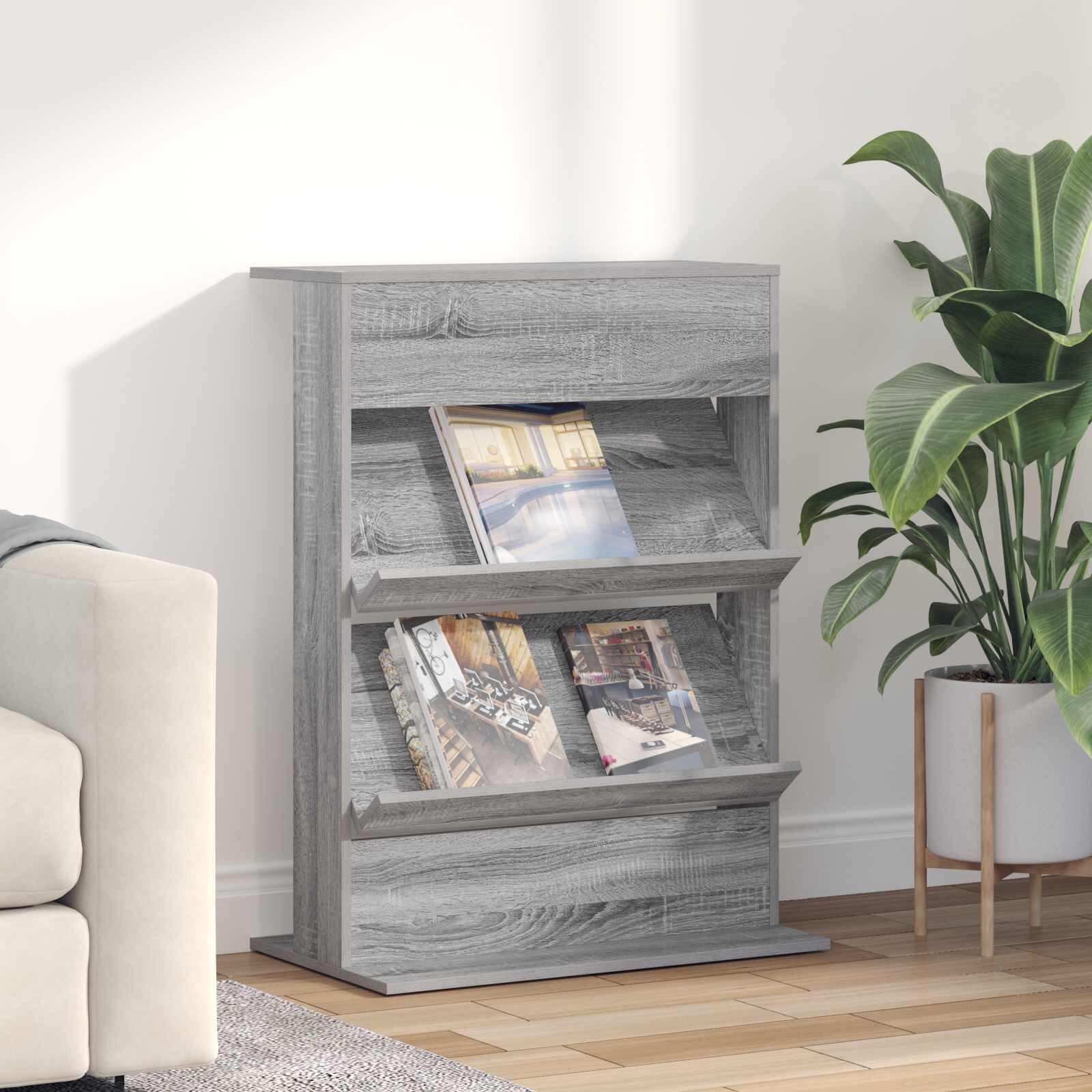 vidaXL Етажерка за списания Сив Сонома 70 x 41 x 96 см