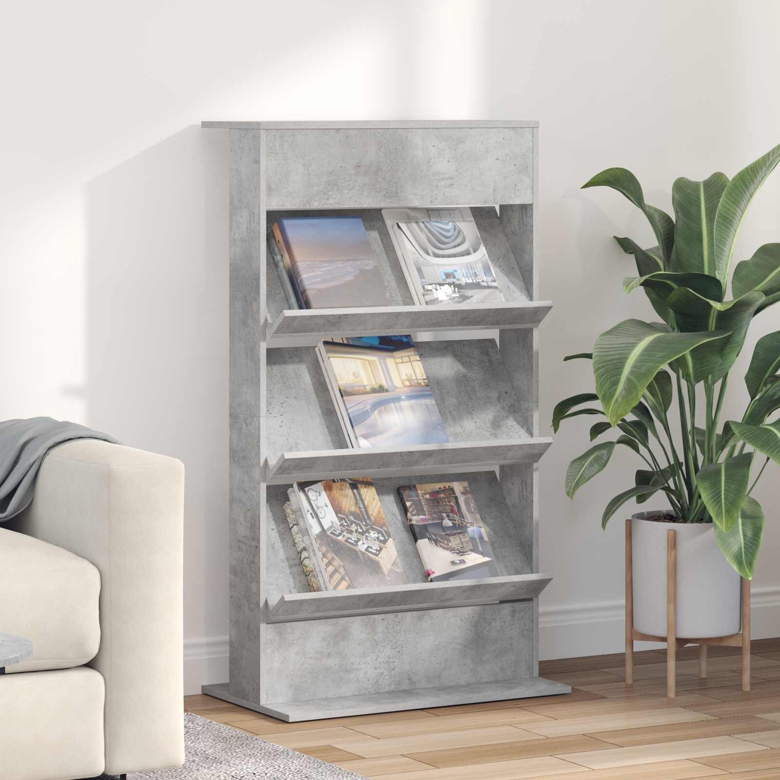 vidaXL Етажерка за списания Циментено сиво 70 x 41 x 126 см