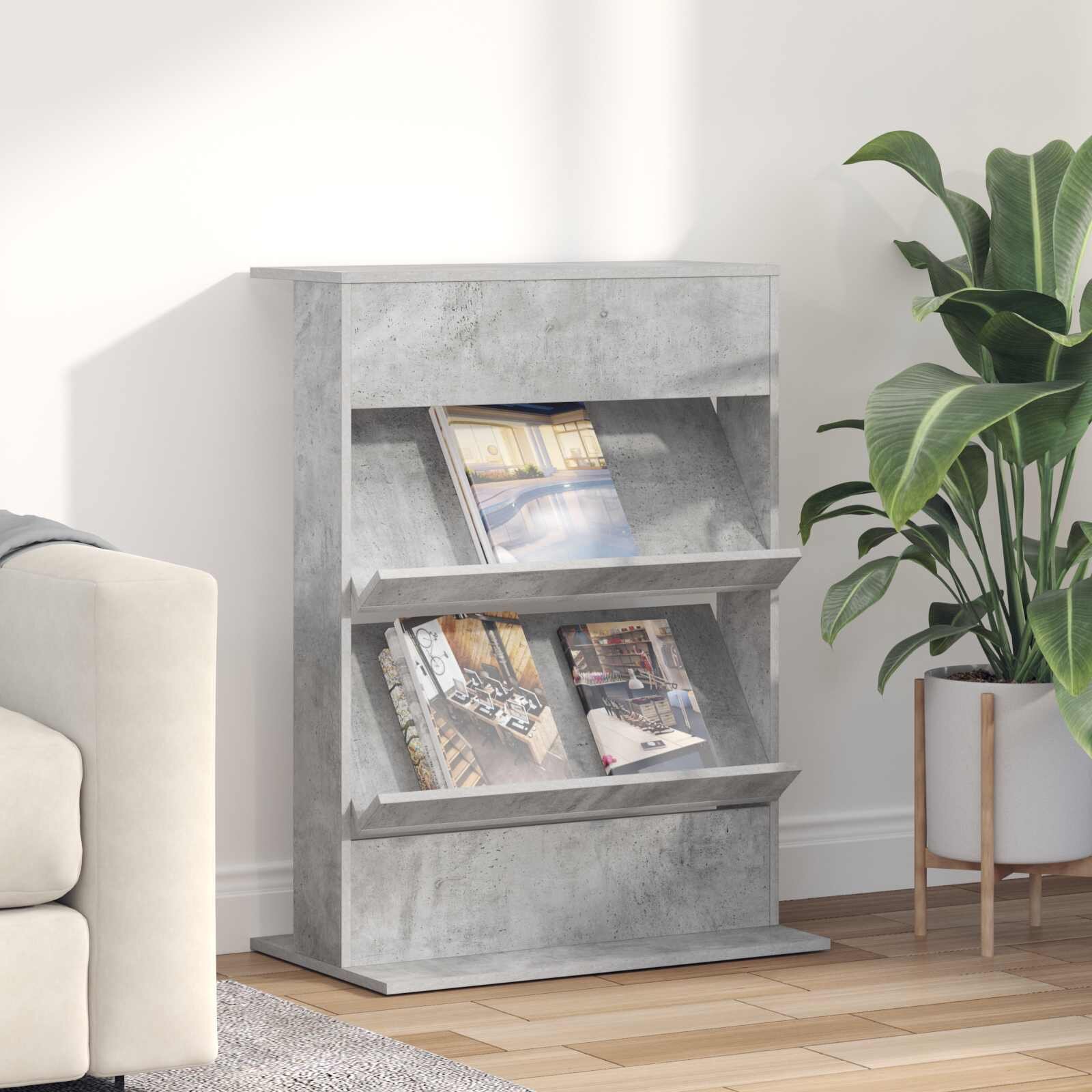 vidaXL Етажерка за списания Циментено сиво 70 x 41 x 96 см