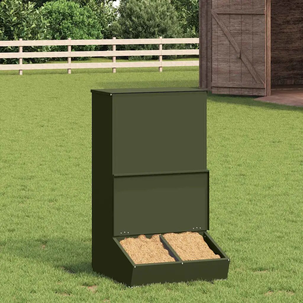 vidaXL Фидер за свине Маслинено зелено 55 x 51 x 915 см 20 kg