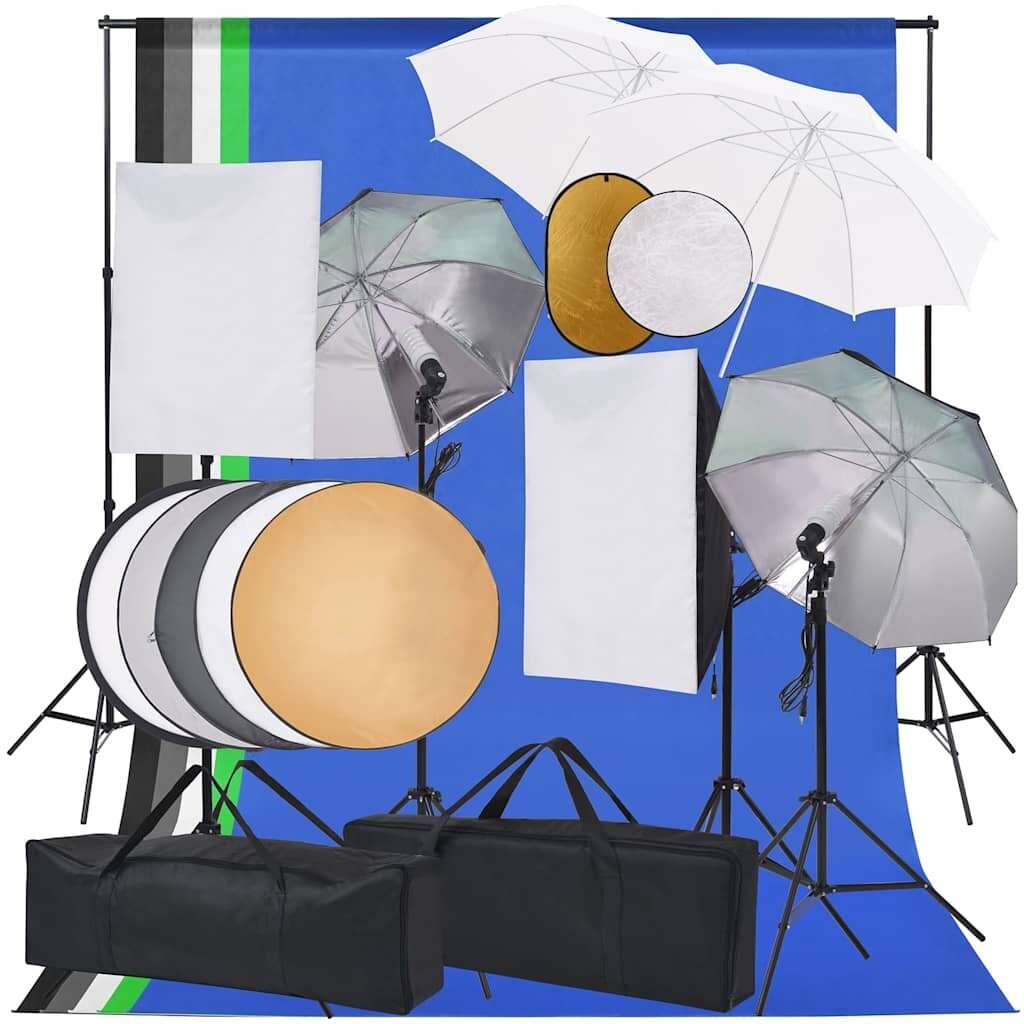 vidaXL Фотографски комплект със софтбокс чадъри фон и рефлектор