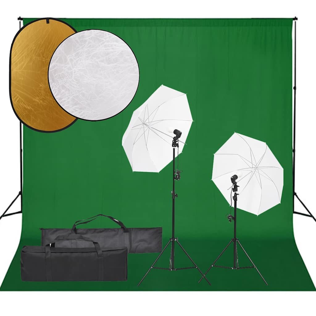 vidaXL Фотографски комплект за студио комплект лампи фон и рефлектор