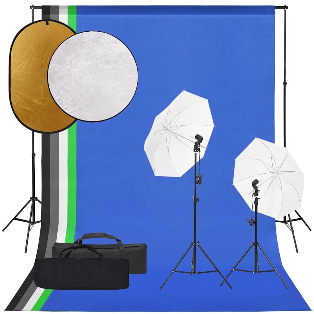 vidaXL Фотографски комплект за студио комплект лампи фон и рефлектор