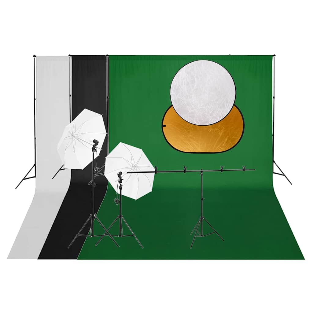 vidaXL Фотографски комплект за студио комплект лампи фон и рефлектор