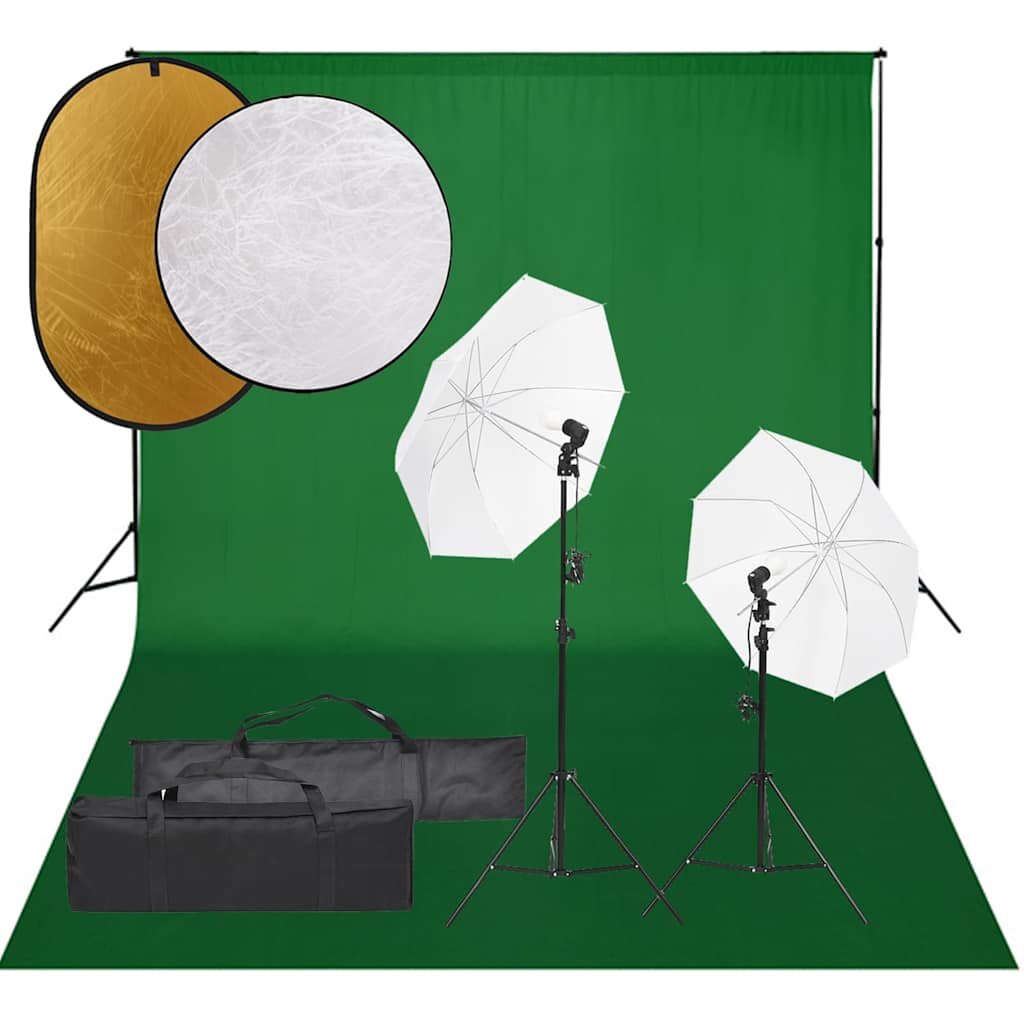 vidaXL Фотографски комплект за студио комплект лампи фон и рефлектор