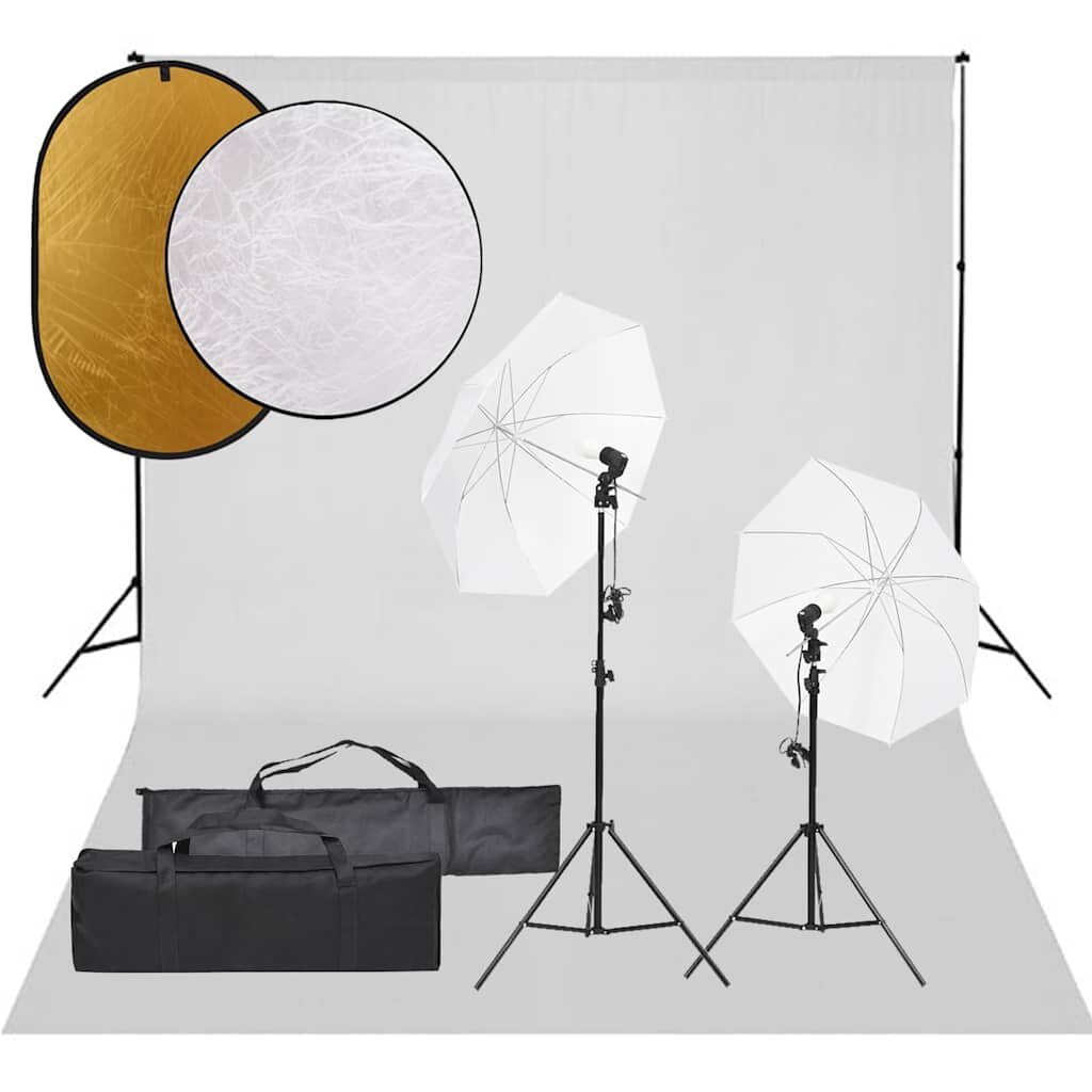 vidaXL Фотографски комплект за студио комплект лампи фон и рефлектор