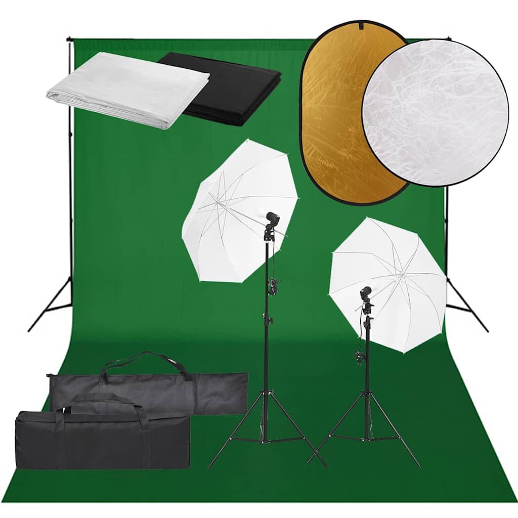 vidaXL Фотографски комплект за студио комплект лампи фон и рефлектор