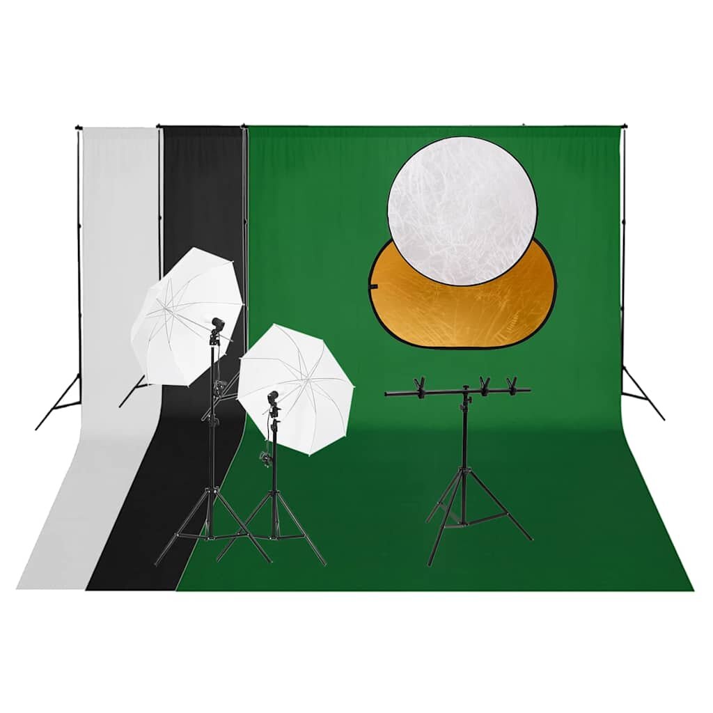 vidaXL Фотографски комплект за студио комплект лампи фон и рефлектор