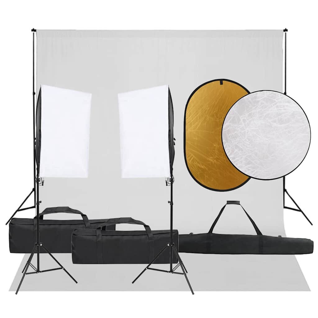 vidaXL Фотографски комплект за студио комплект лампи фон и рефлектор