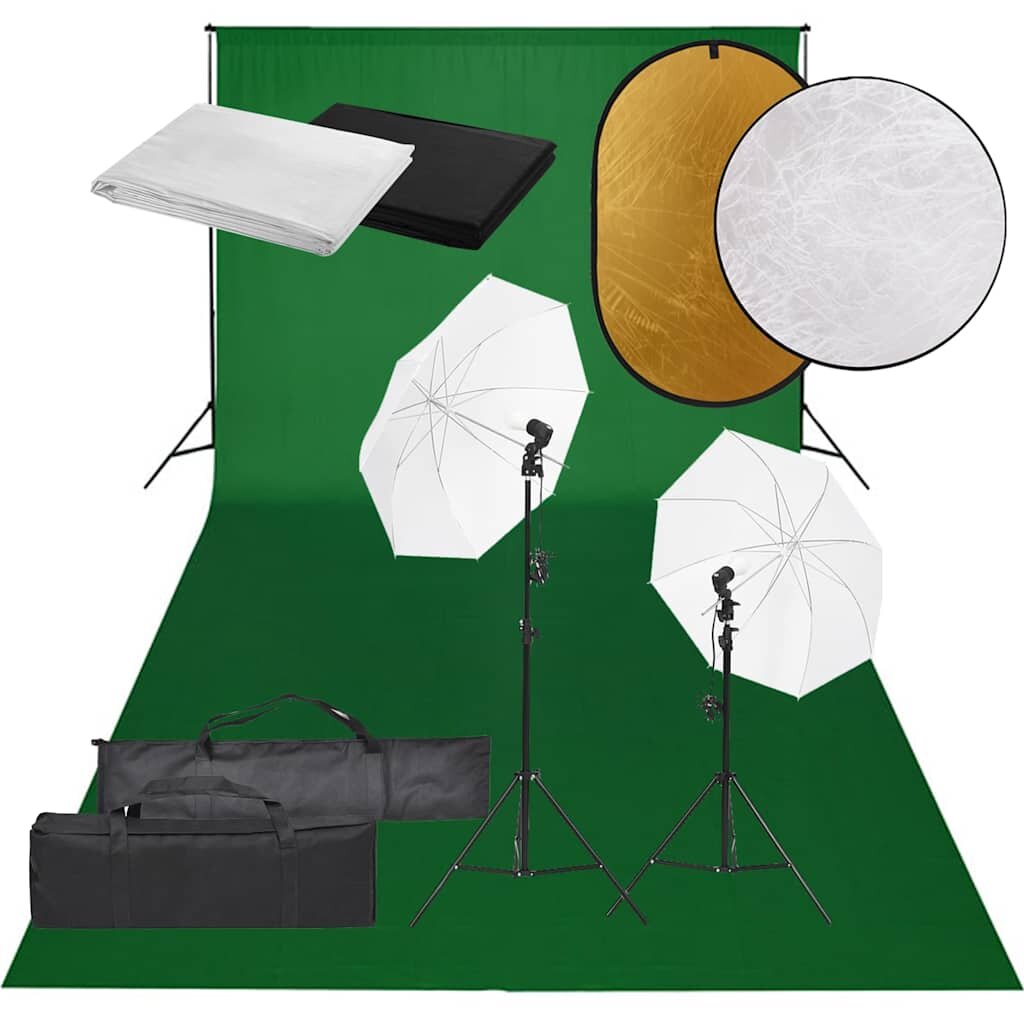 vidaXL Фотографски комплект за студио комплект лампи фон и рефлектор
