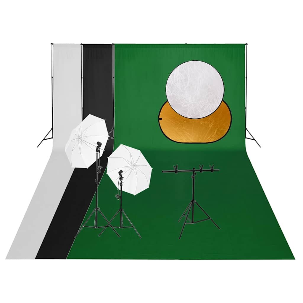 vidaXL Фотографски комплект за студио комплект лампи фон и рефлектор
