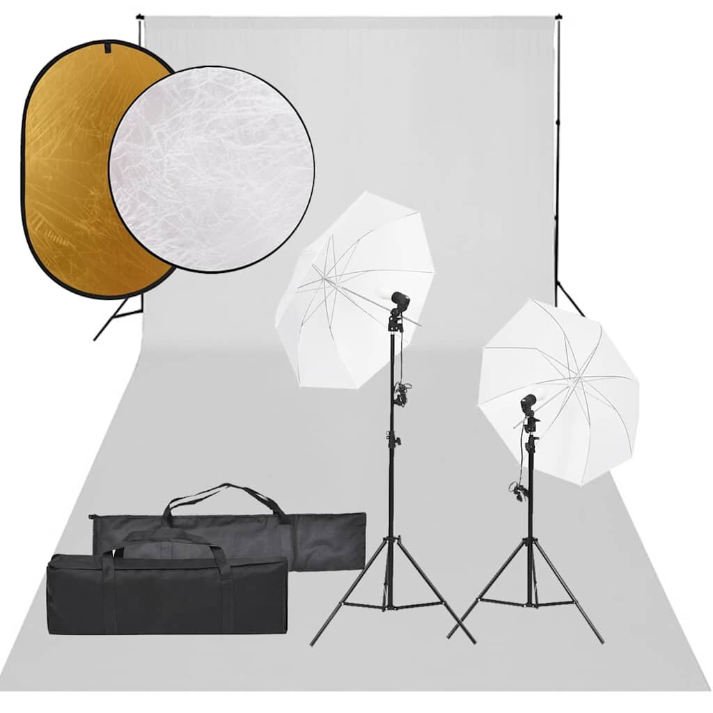 vidaXL Фотографски комплект за студио комплект лампи фон и рефлектор