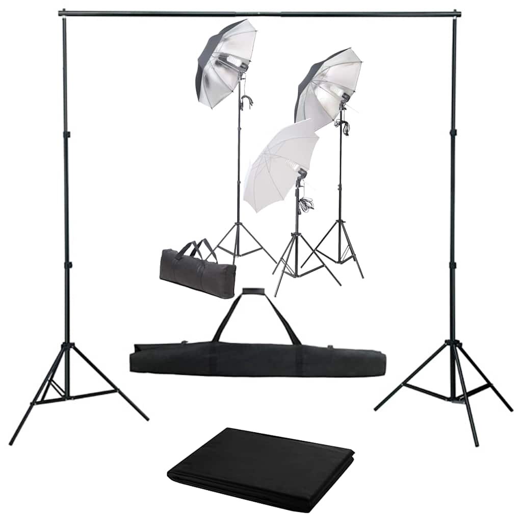 vidaXL Фотографски комплект за студио с комплект лампи и фон