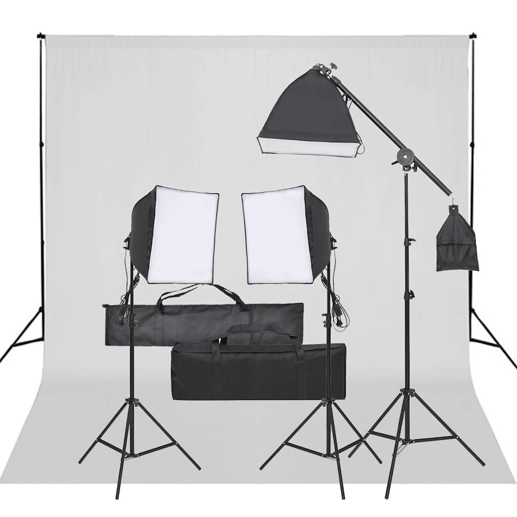 vidaXL Фотографски комплект за студио с комплект лампи и фон