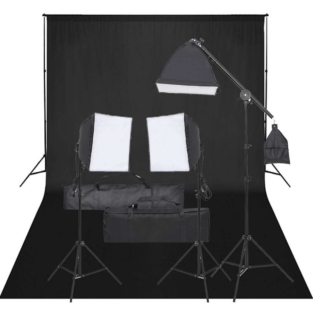 vidaXL Фотографски комплект за студио с комплект лампи и фон