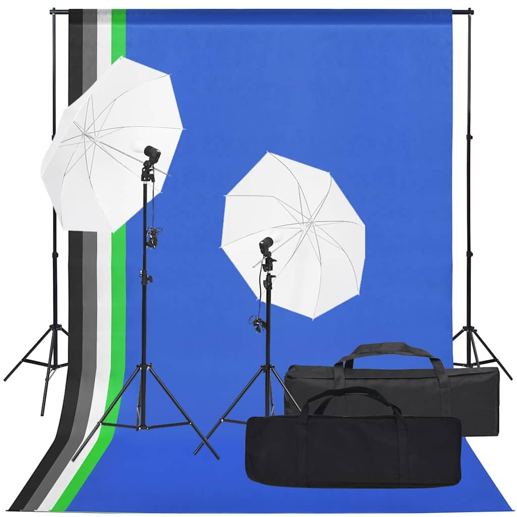vidaXL Фотографски комплект за студио с комплект лампи и фон