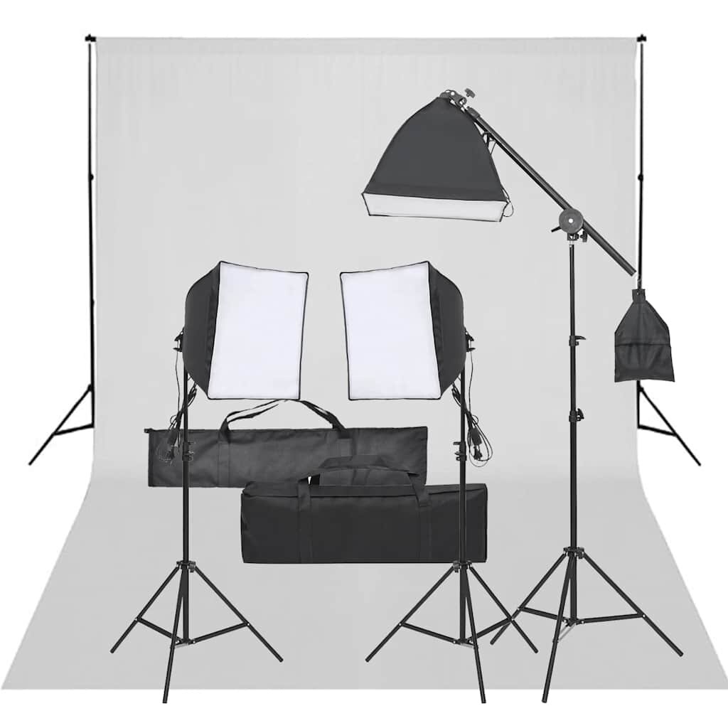 vidaXL Фотографски комплект за студио с комплект лампи и фон