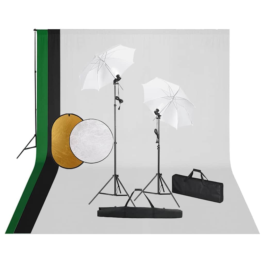 vidaXL Фотографски комплект за студио с лампи фон и рефлектор