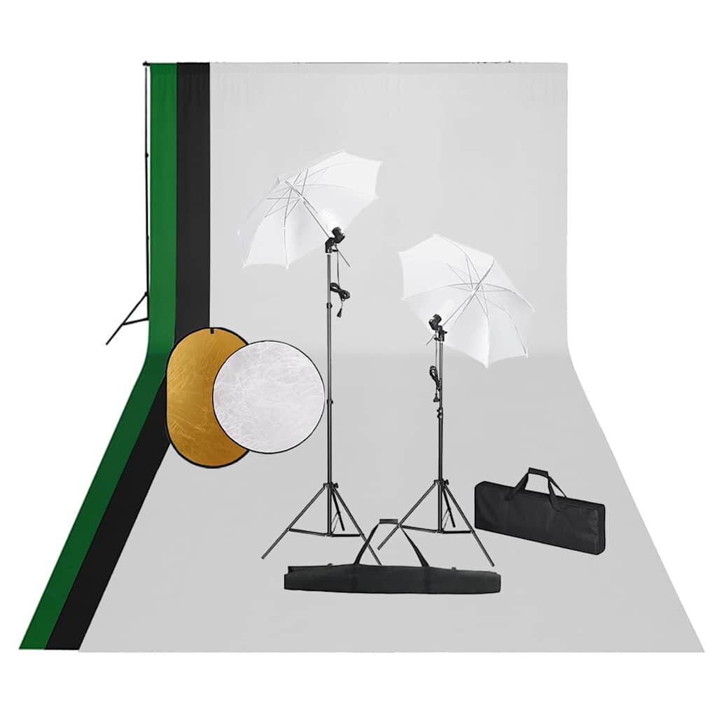 vidaXL Фотографски комплект за студио с лампи фон и рефлектор