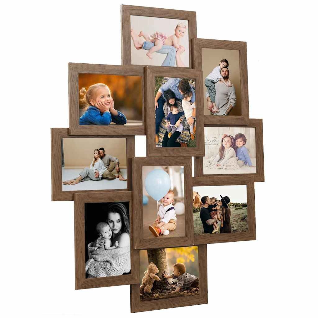 vidaXL Фоторамка колаж за 10 снимки (10х15 см) светлокафява МДФ