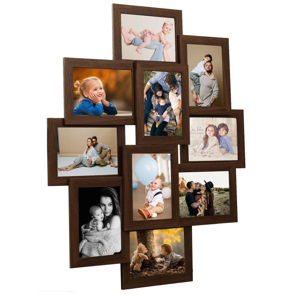 vidaXL Фоторамка колаж за 10 снимки (10х15 см) тъмнокафява МДФ