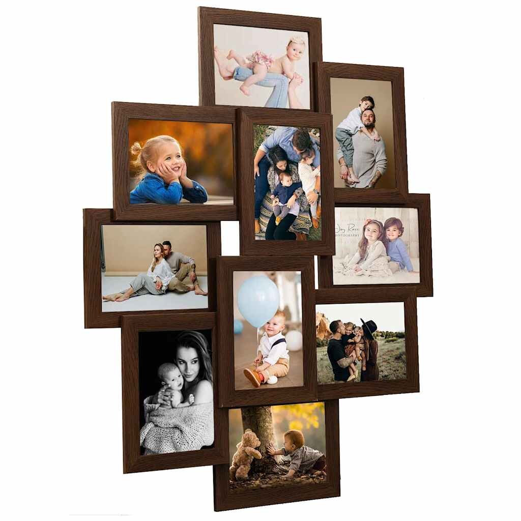 vidaXL Фоторамка колаж за 10 снимки (13х18 см) тъмнокафява МДФ