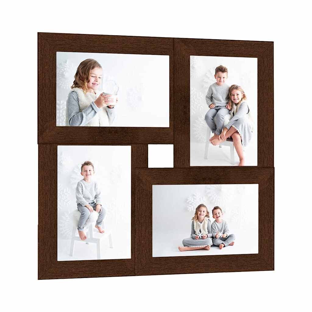 vidaXL Фоторамка колаж за 4 снимки (13x18 см) тъмнокафява МДФ