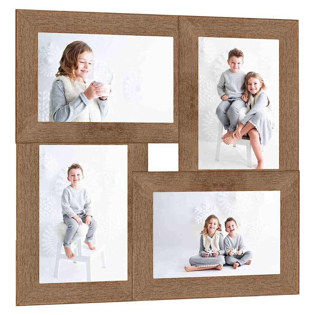 vidaXL Фоторамка за колаж за 4 снимки (13х18 см) светлокафява МДФ
