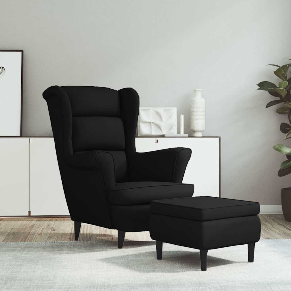 vidaXL Фотьойл Wingback с табуретка черен кадифе