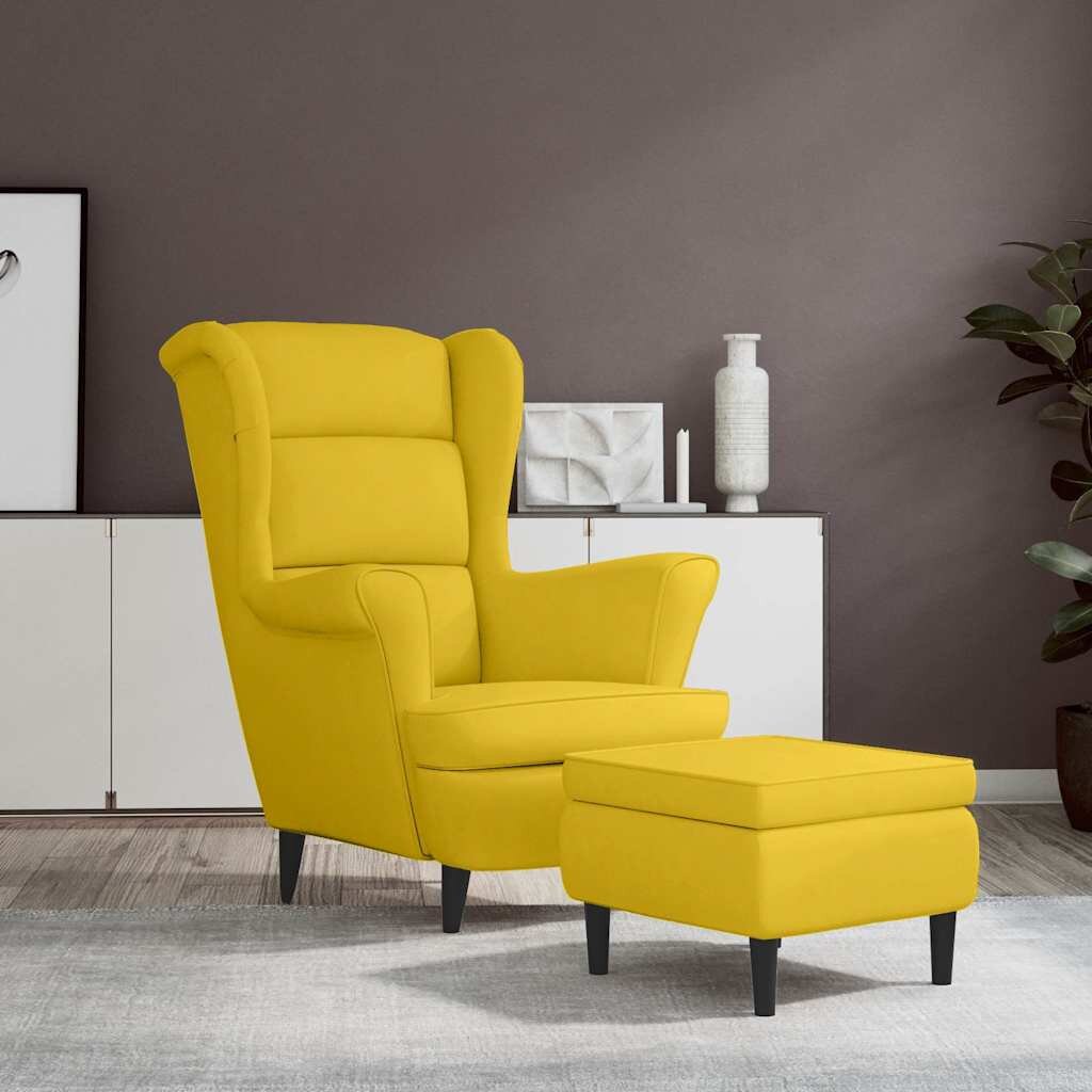 vidaXL Фотьойл Wingback с табуретка Горчица жълто кадифе