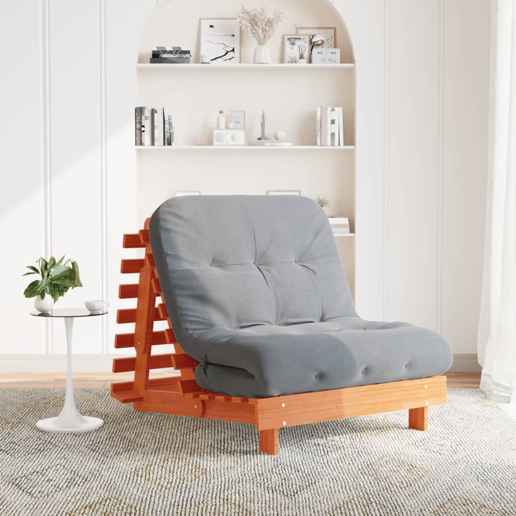 vidaXL Футон кресло с матрак восъчнокафяв 90x206x11 см бор масив