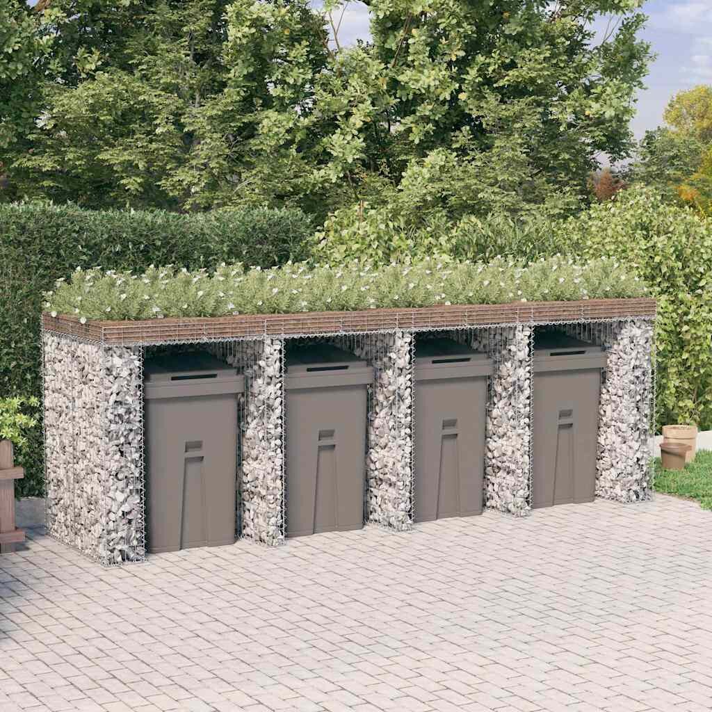 vidaXL Габион стена за кофа за боклук 350x91x120 см поцинковано желязо