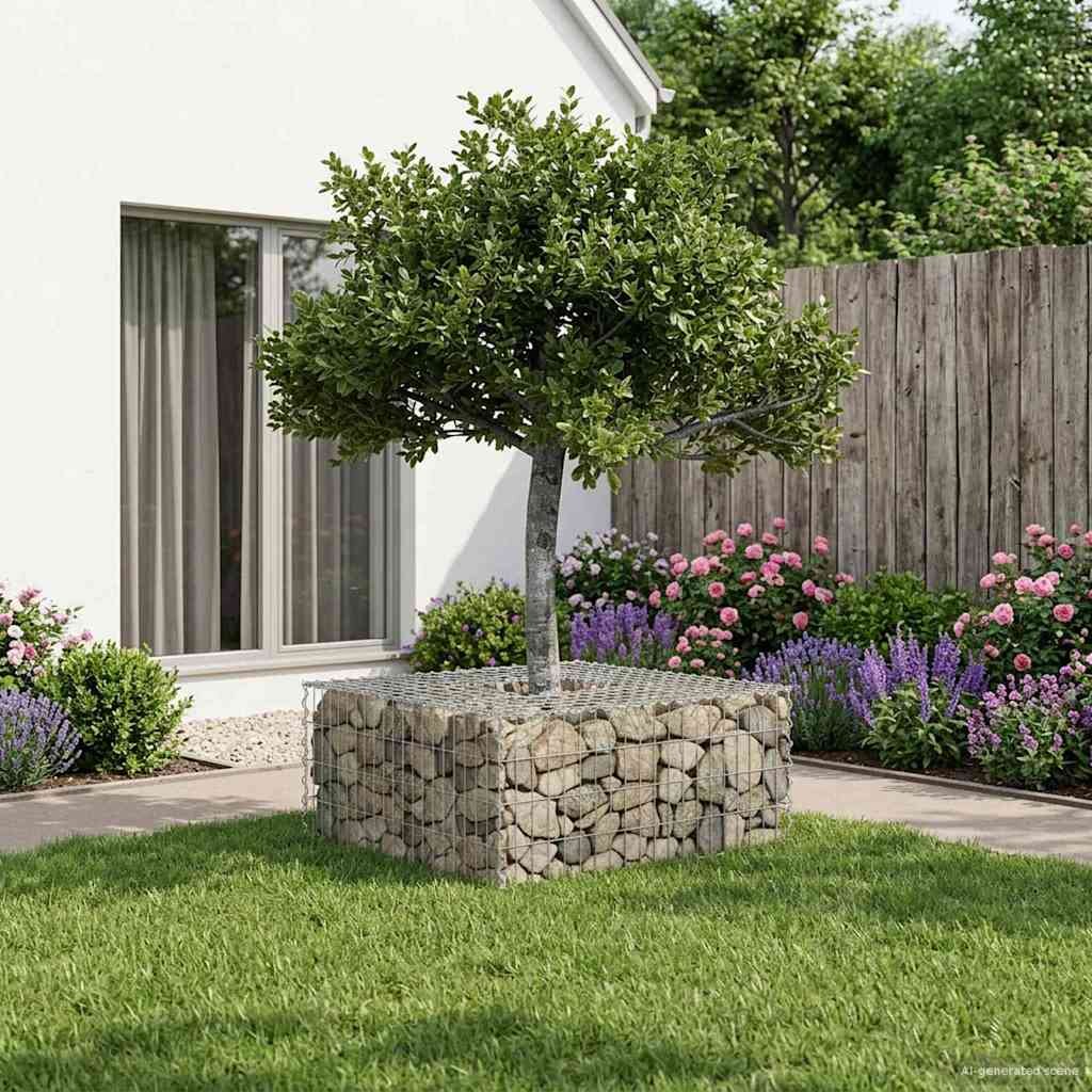 vidaXL Габиона повдигнато легло 100 x 100 x 40 cm Сребрист